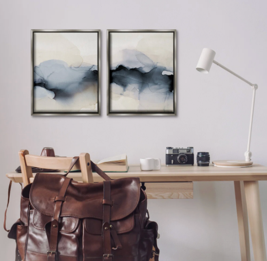 Abstract watercolor 2 piece gray framed giclee art print 🗻