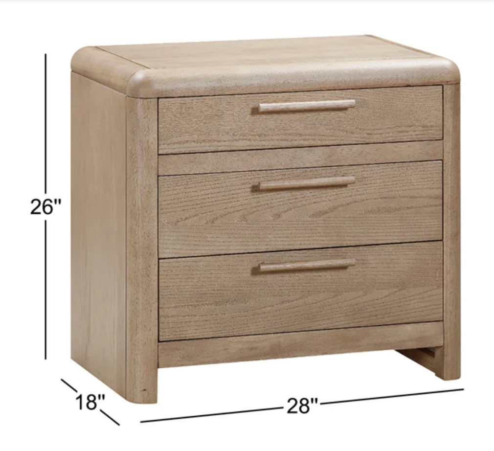 3-drawer ash wood nightstand in ginger ☕