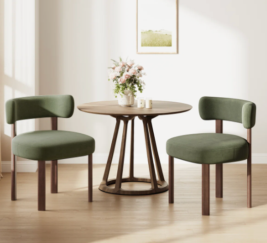 Set of 2 modern green upholstered dining chairs w/ wood frame 🍽️