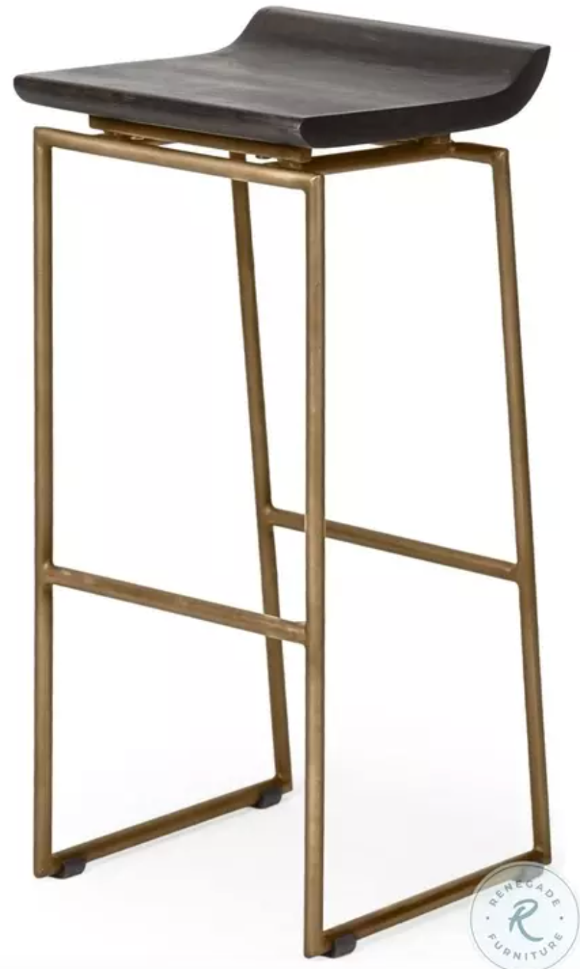 Brown wood & gold metal backless Mercana counterheight barstool 🍷