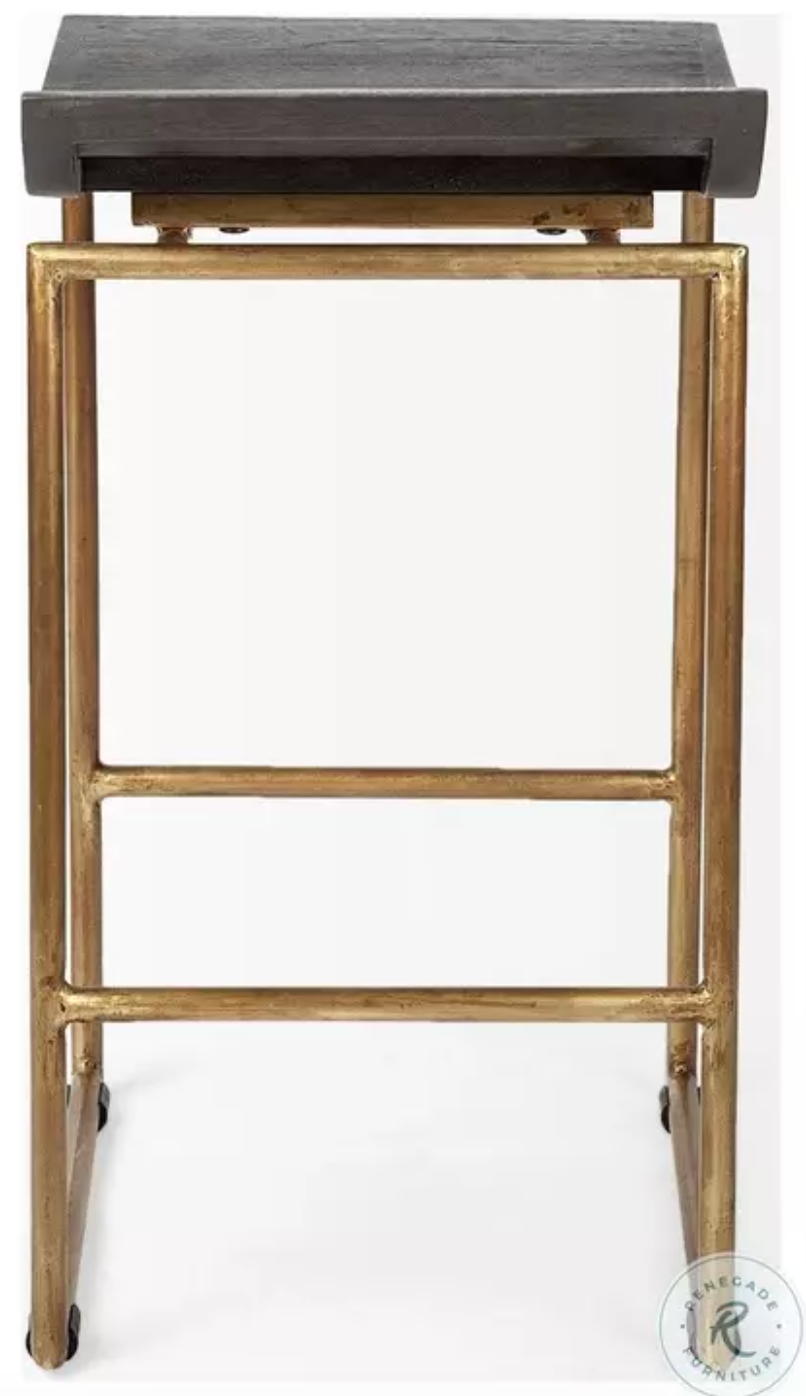 Brown wood & gold metal backless Mercana counterheight barstool 🍷