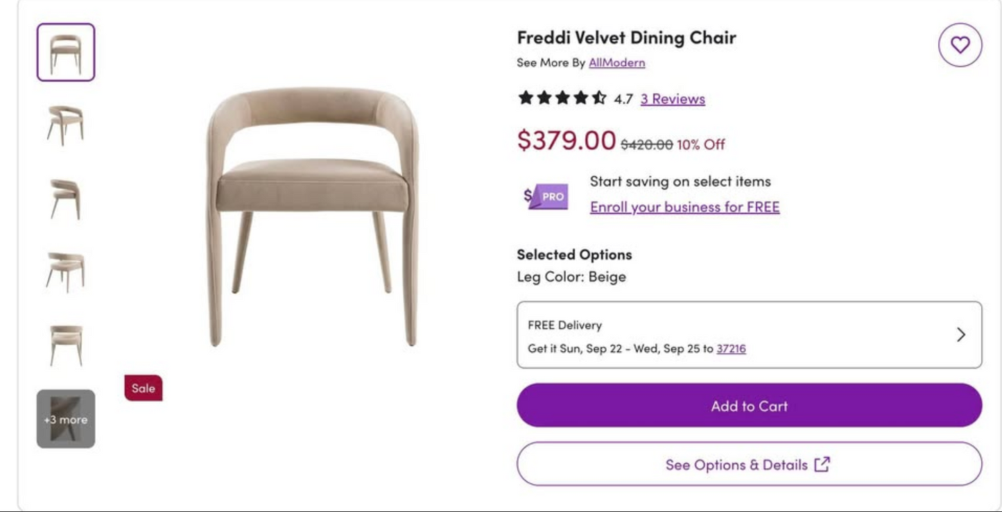 Beige velvet modern chair ☕
