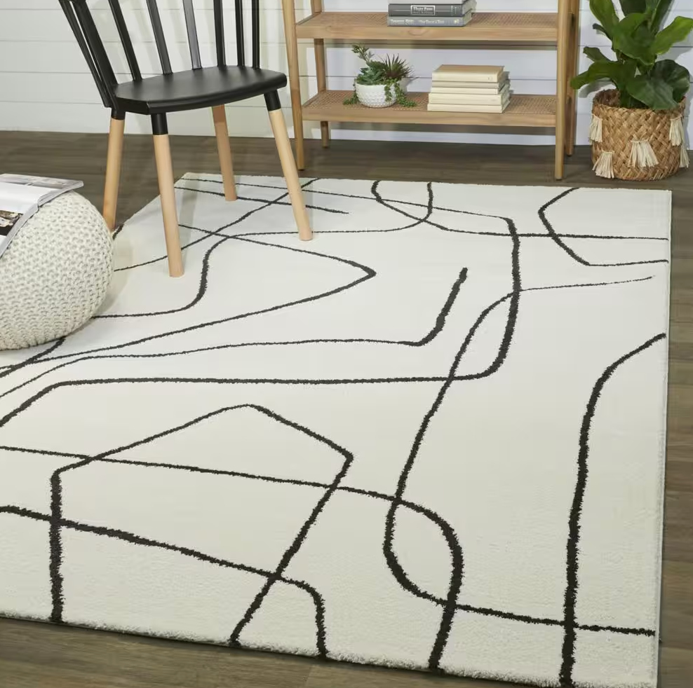 Charcoal & white 8x10 modern abstract rug 🖤