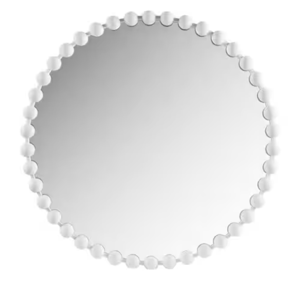 White 27" round beaded wall mirror 🤍