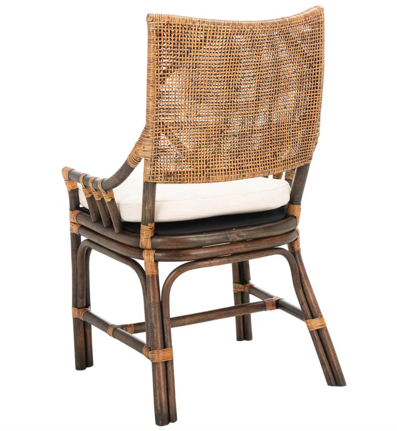 Natural wicker rattan chair w/ white cushion & high back 🌼