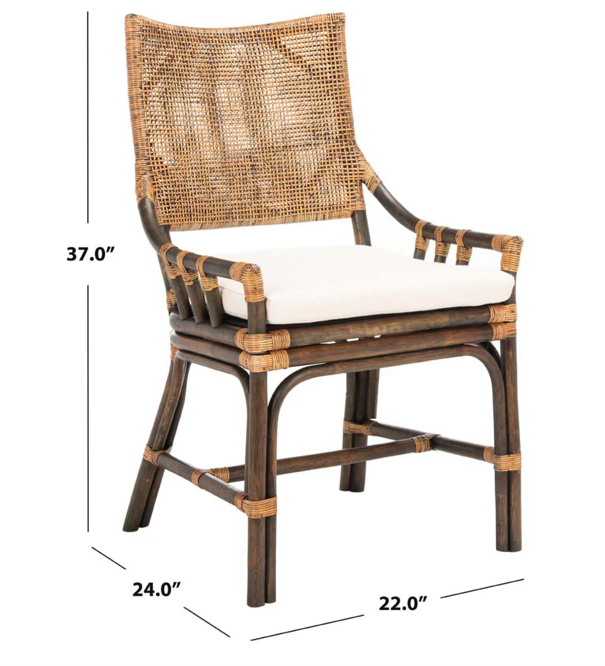 Natural wicker rattan chair w/ white cushion & high back 🌼
