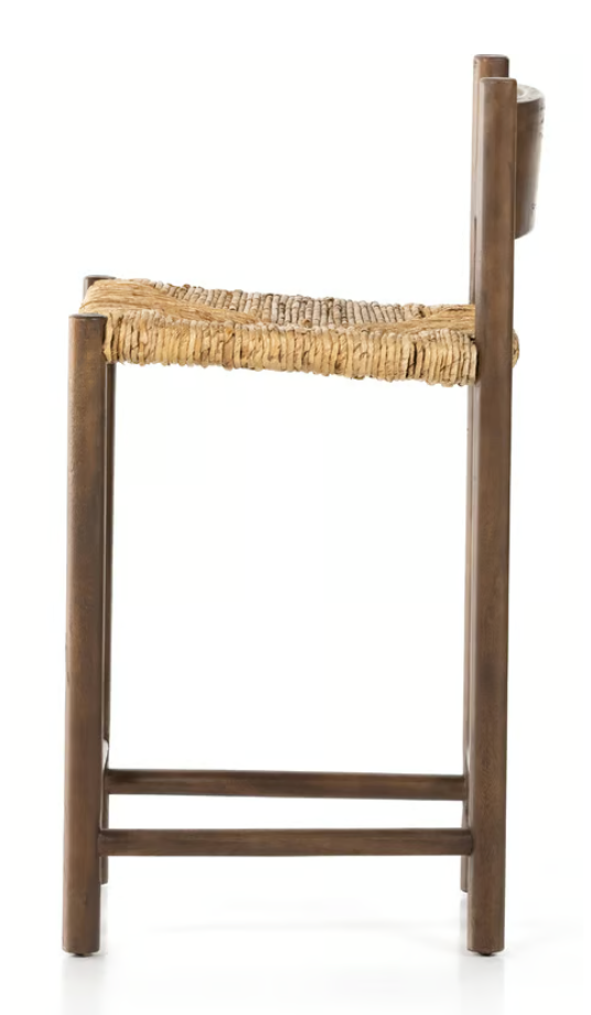Four Hands mango wood barstool w/ woven banana leaf seat 🍷