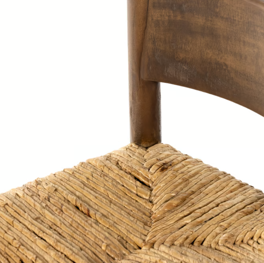 Four Hands mango wood barstool w/ woven banana leaf seat 🍷