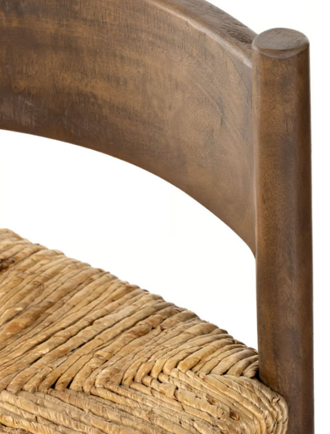 Four Hands mango wood barstool w/ woven banana leaf seat 🍷