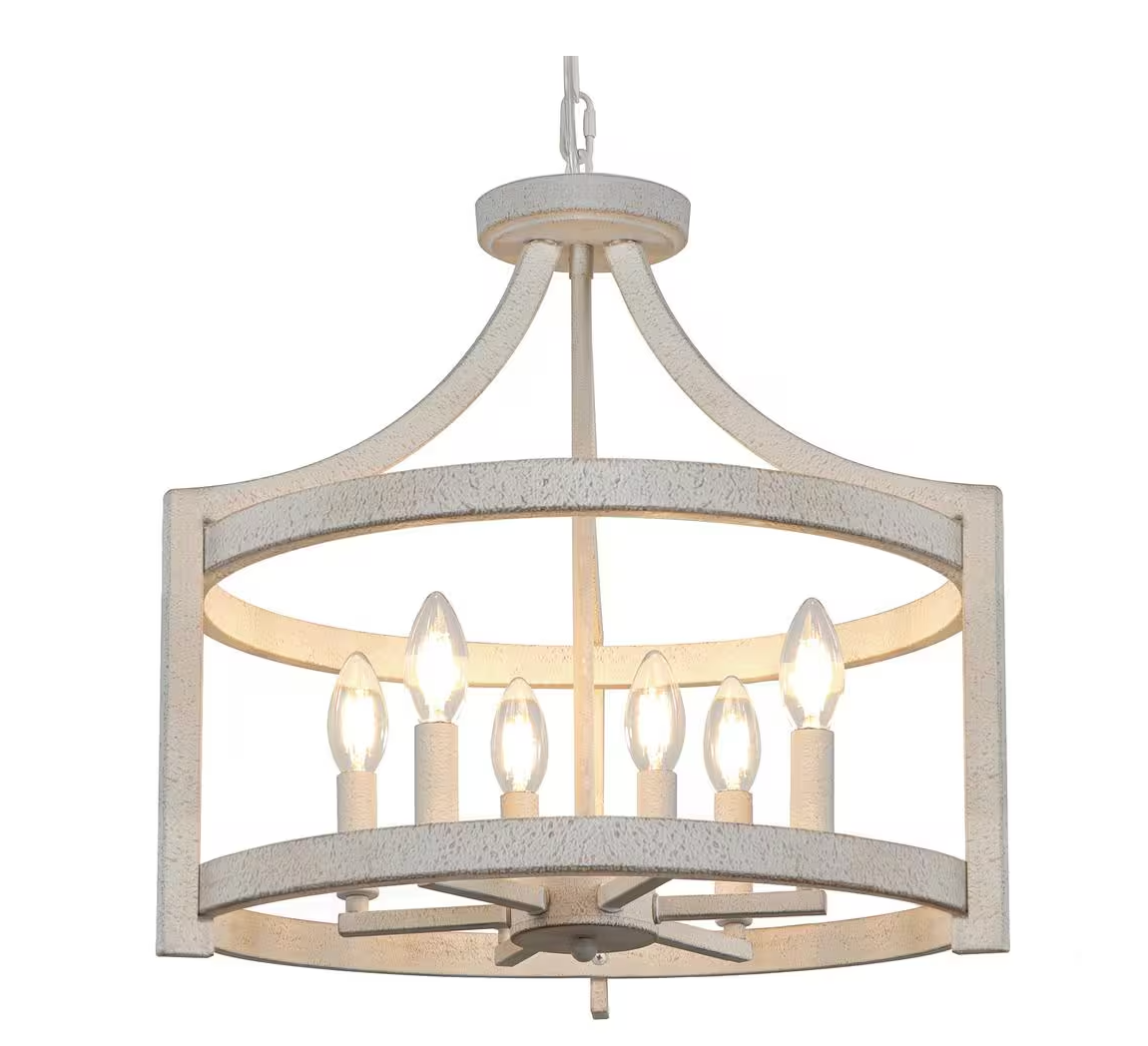 6-light distressed white rustic 19" farmhouse chandelier 🌹