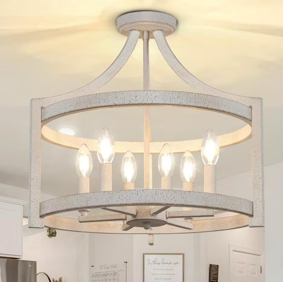 6-light distressed white rustic 19" farmhouse chandelier 🌹