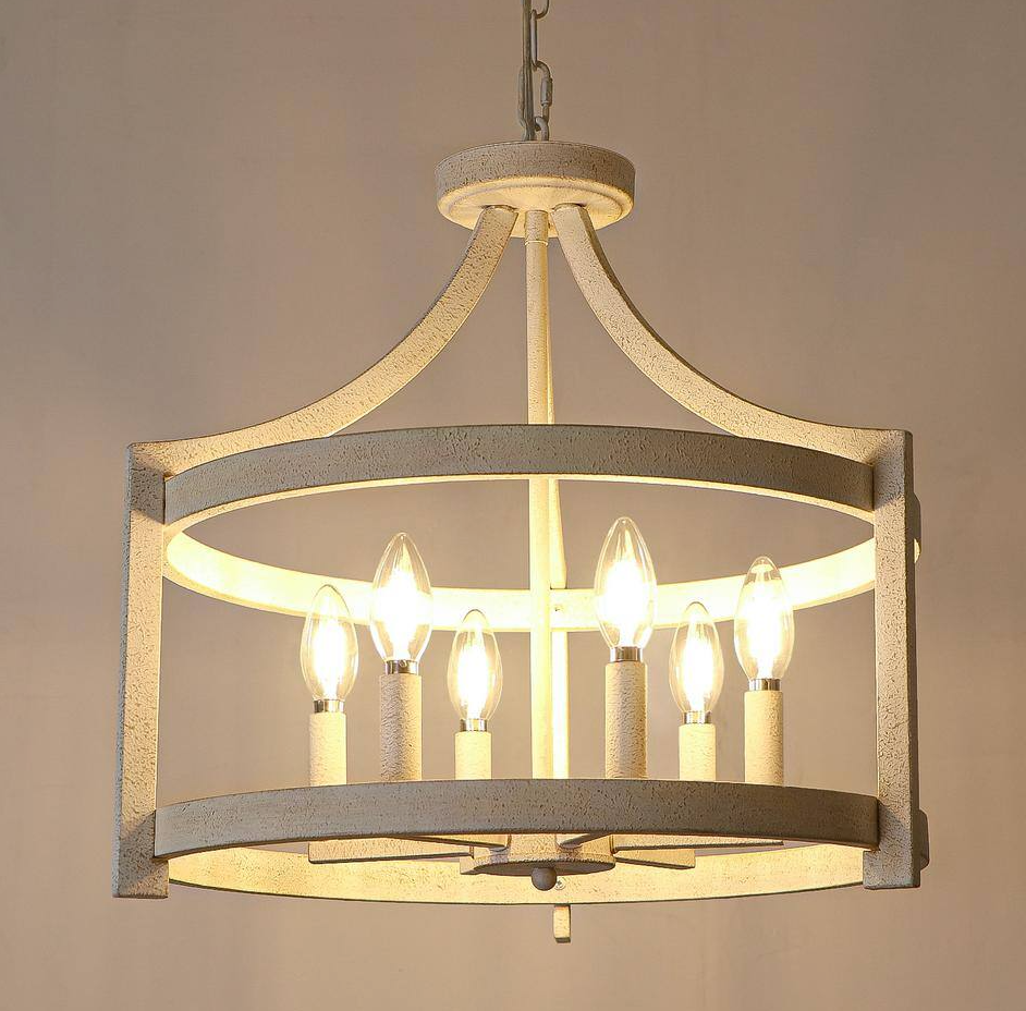6-light distressed white rustic 19" farmhouse chandelier 🌹