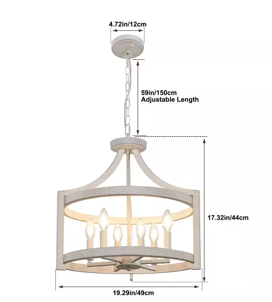 6-light distressed white rustic 19" farmhouse chandelier 🌹
