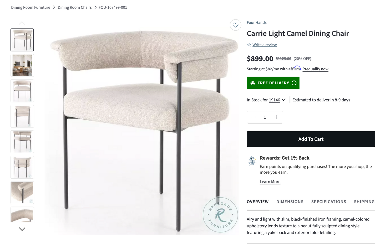 Four Hands light camel modern accent chair🐪
