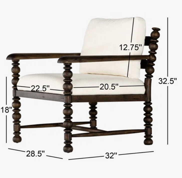 Four Hands boho linen chair w/ pine eucalyptus frame♟️
