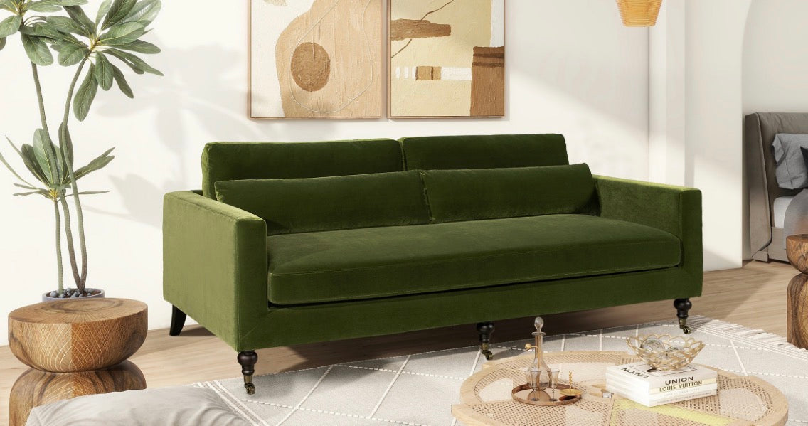 84" Track Arm Sofa with Caster Turn Legs, Olive Green 🫒
