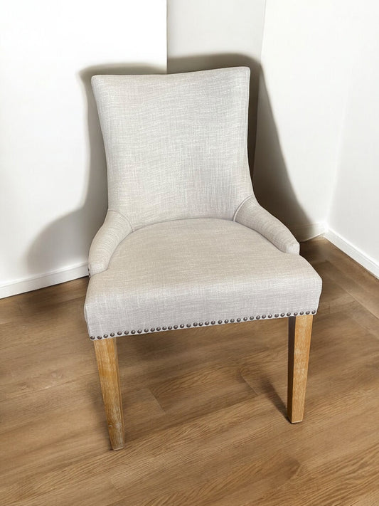 Grey linen dining chairs w/ nailhead trim 🩶