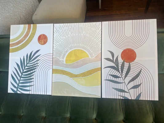 16x24 3 piece framed boho abstract orange rainbow sun desert canvas ☀️