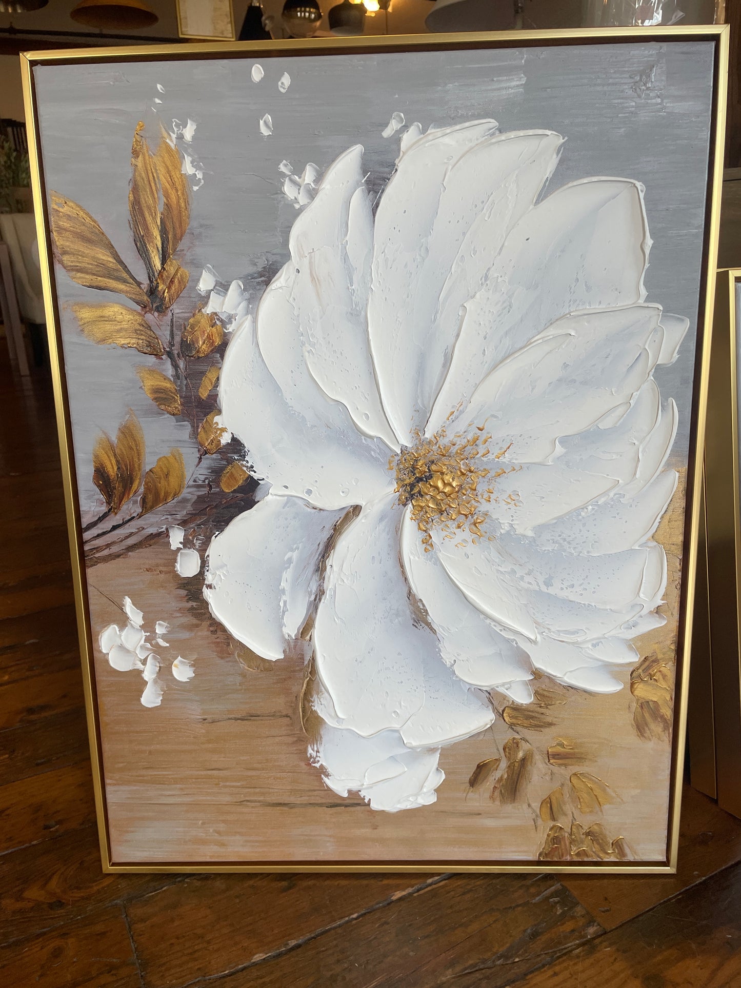 24x32 textured gold & white flower canvas ✨