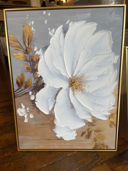 24x32 textured gold & white flower canvas ✨