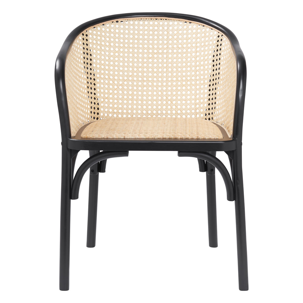 Black cane back dining armchair