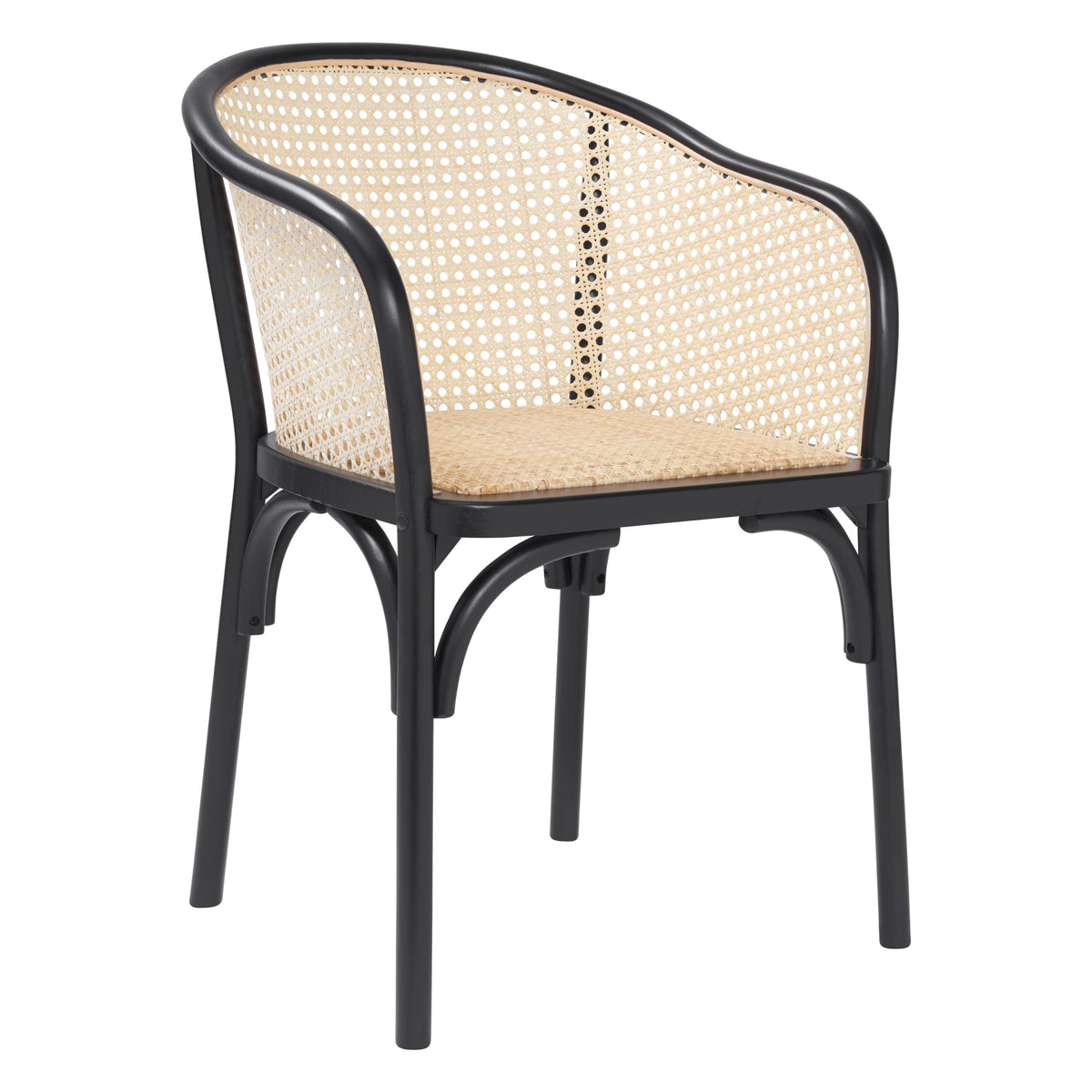 Black cane back dining armchair
