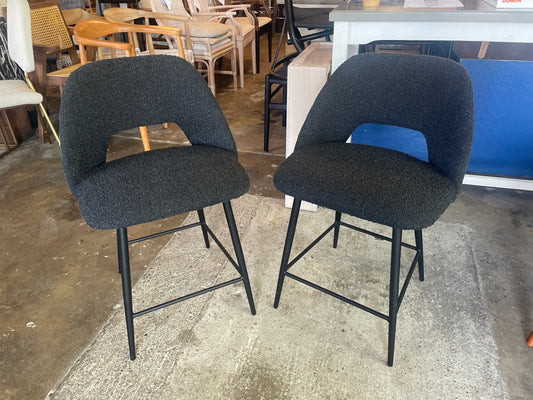 2 black boucle counterheight barstools 🍷