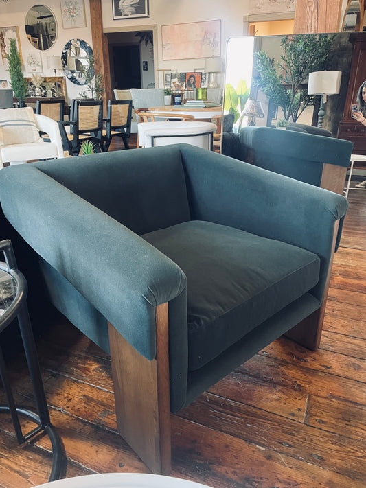 Four Hands modern velvet smoke armchair w/ wood frame 🌷