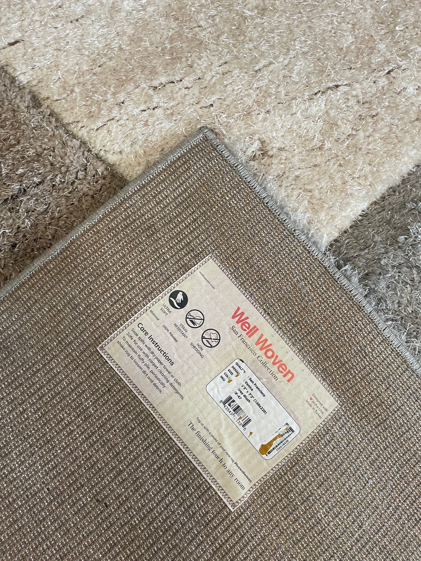 5x7 blush pink & grey modern geometric soft shag rug 💗