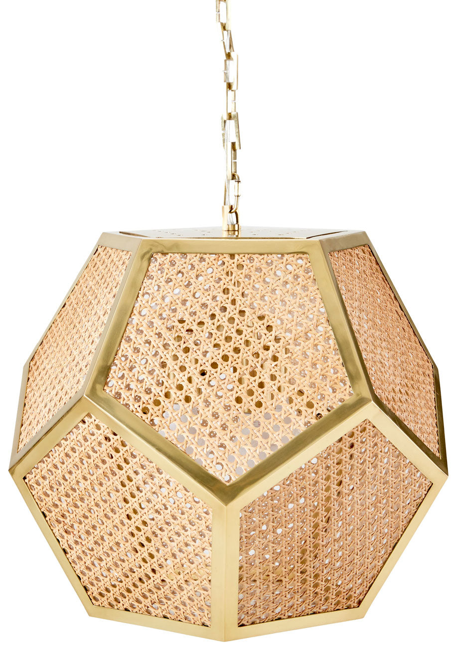 Jonathan Adler brass & cane 3-light pendant