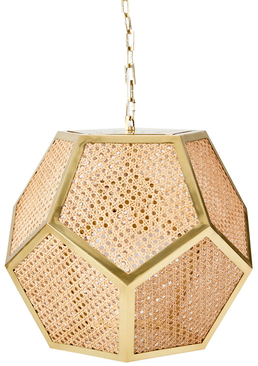 Jonathan Adler brass & cane 3-light pendant