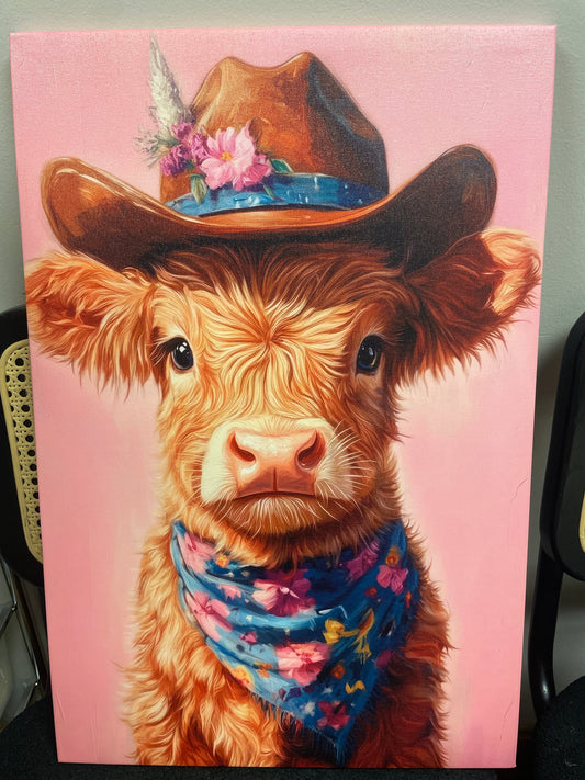 16x24 colorful cowboy Western highland cow canvas 💕