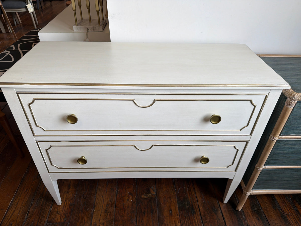 2-drawer nightstand in linen finish w/ antique gold  ✨