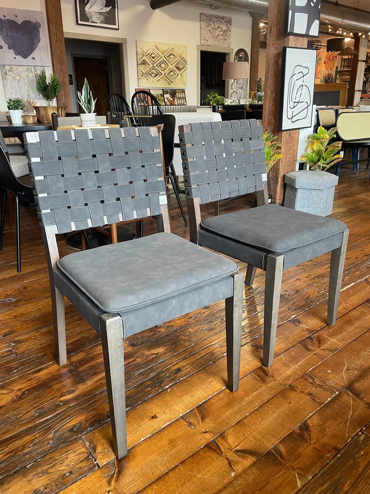 Nathan James black woven faux leather dining chair 🖤