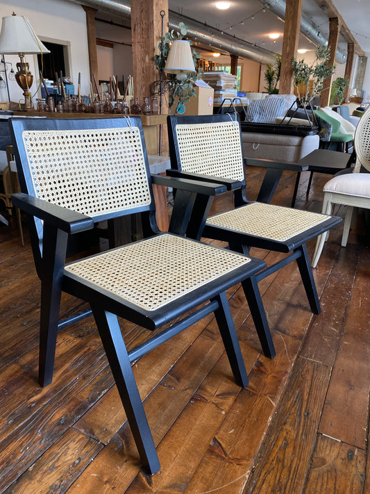 French black wood & natural cane armchairs 🖤