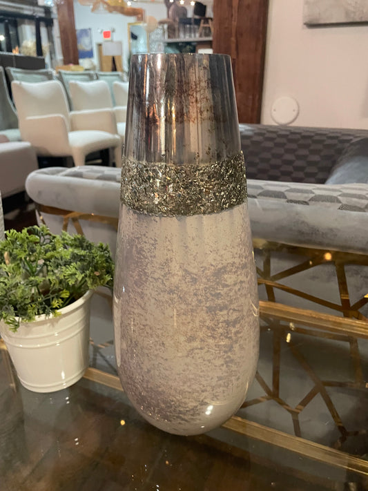 Sparkly beige & gray 15” tall vase 🩶