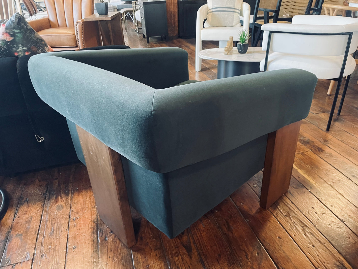 Four Hands modern velvet smoke armchair w/ wood frame 🌷