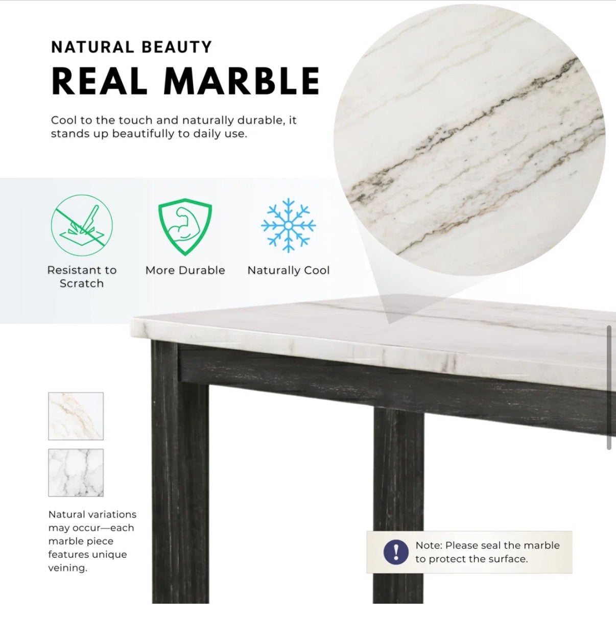Stunning white marble island w/ black wood legs 🤍