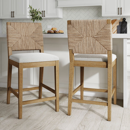2 Nathan James boucle & seagrass counterheight barstools