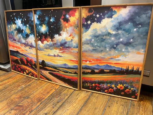16x24 abstract mountain flower starry night retro wildflower canvas 🌸