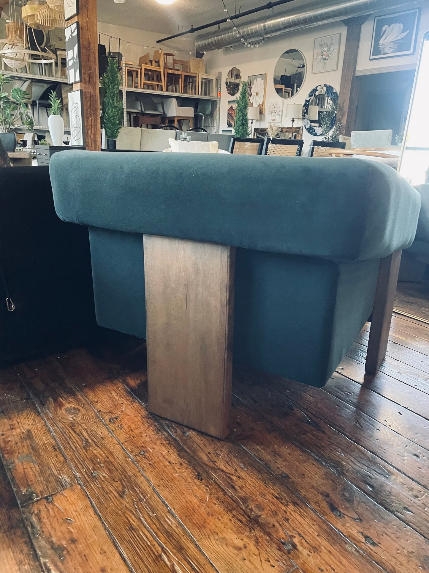Four Hands modern velvet smoke armchair w/ wood frame 🌷