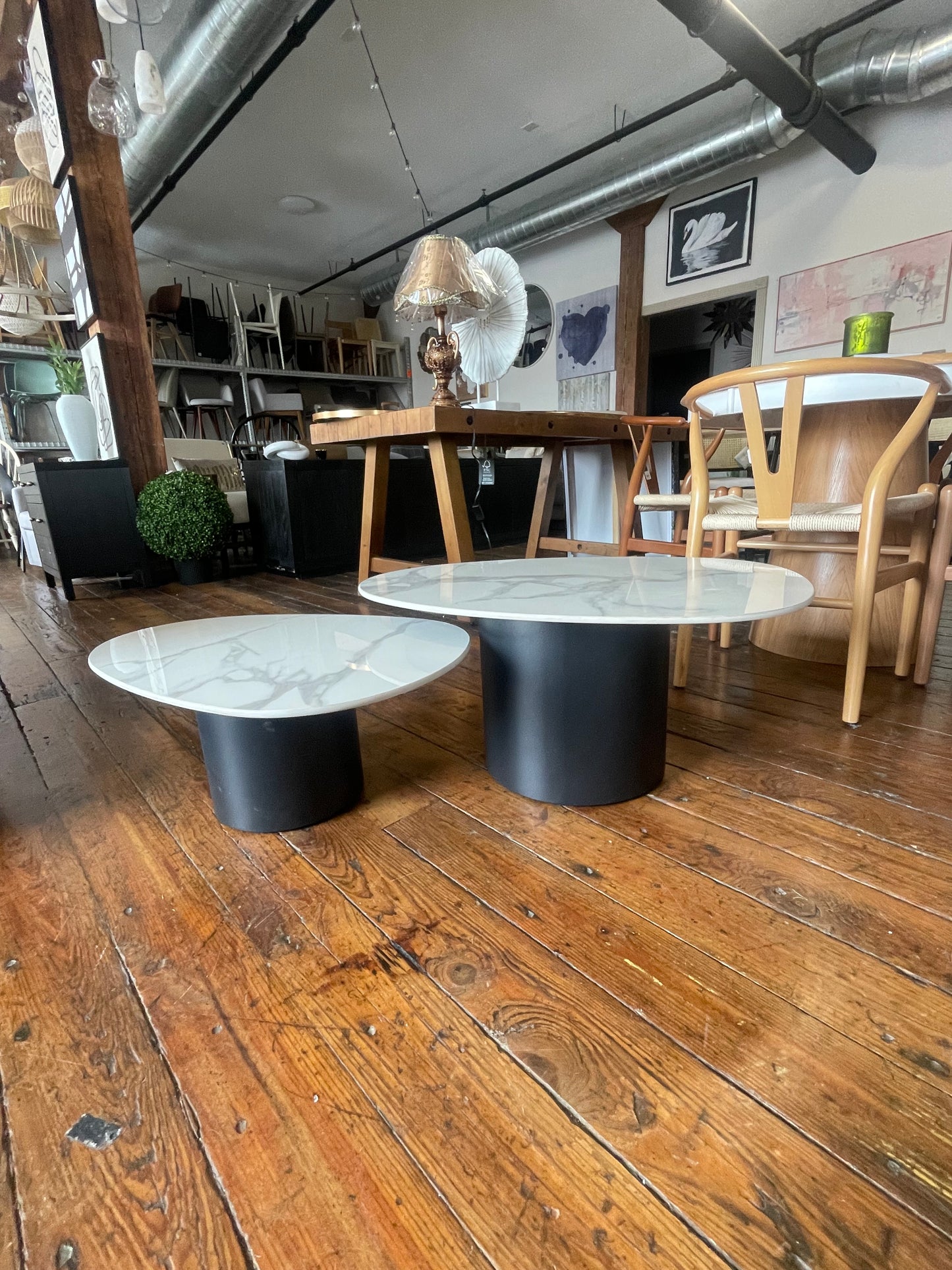 Set of 2 white ceramic marble coffee tables ☕
