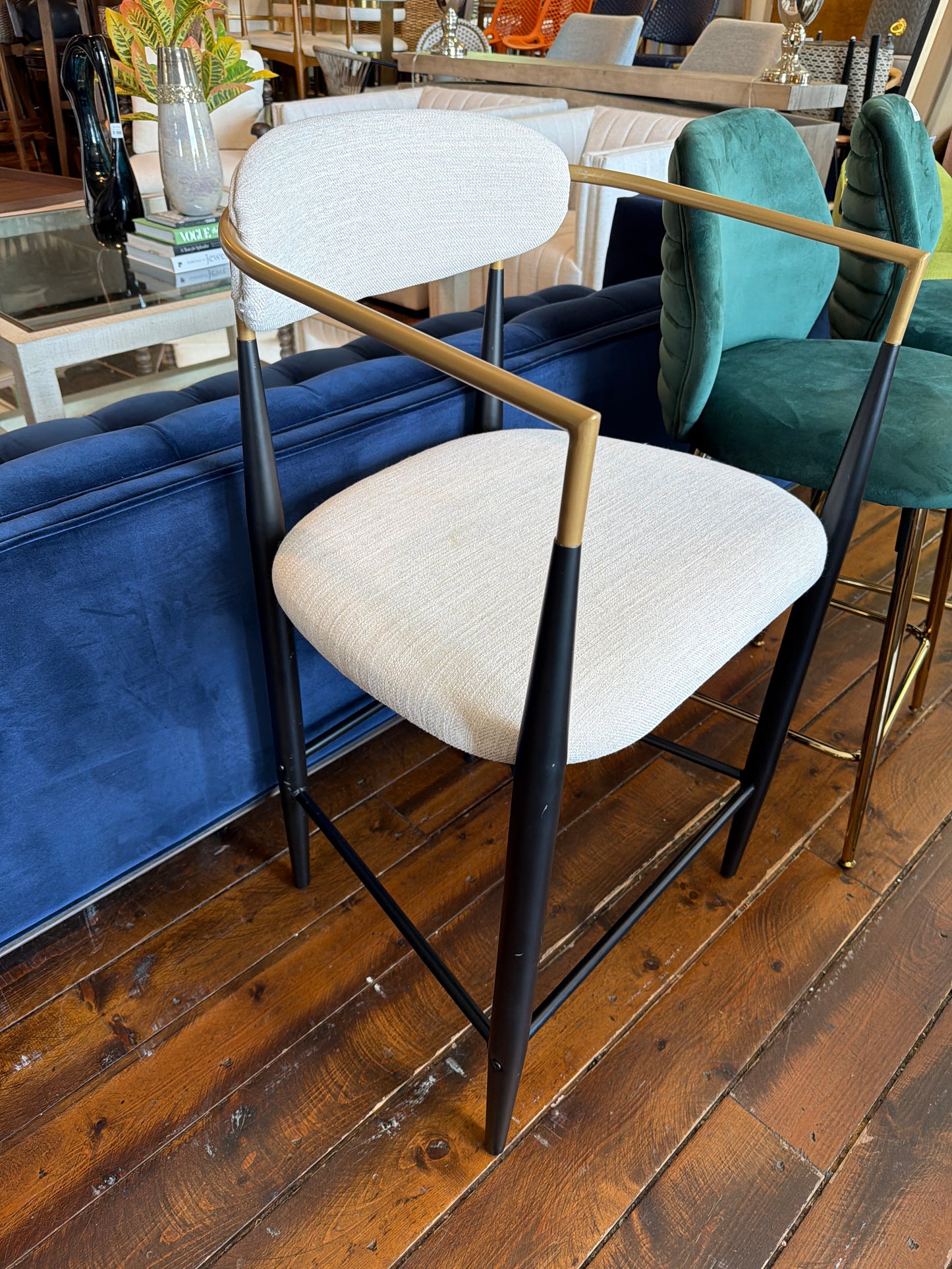 Modern upholstered Arhaus dupe counterheight barstool ✨