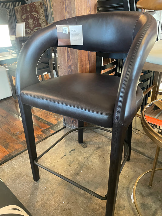 Four Hands genuine dark black leather counterheight barstool 🥂