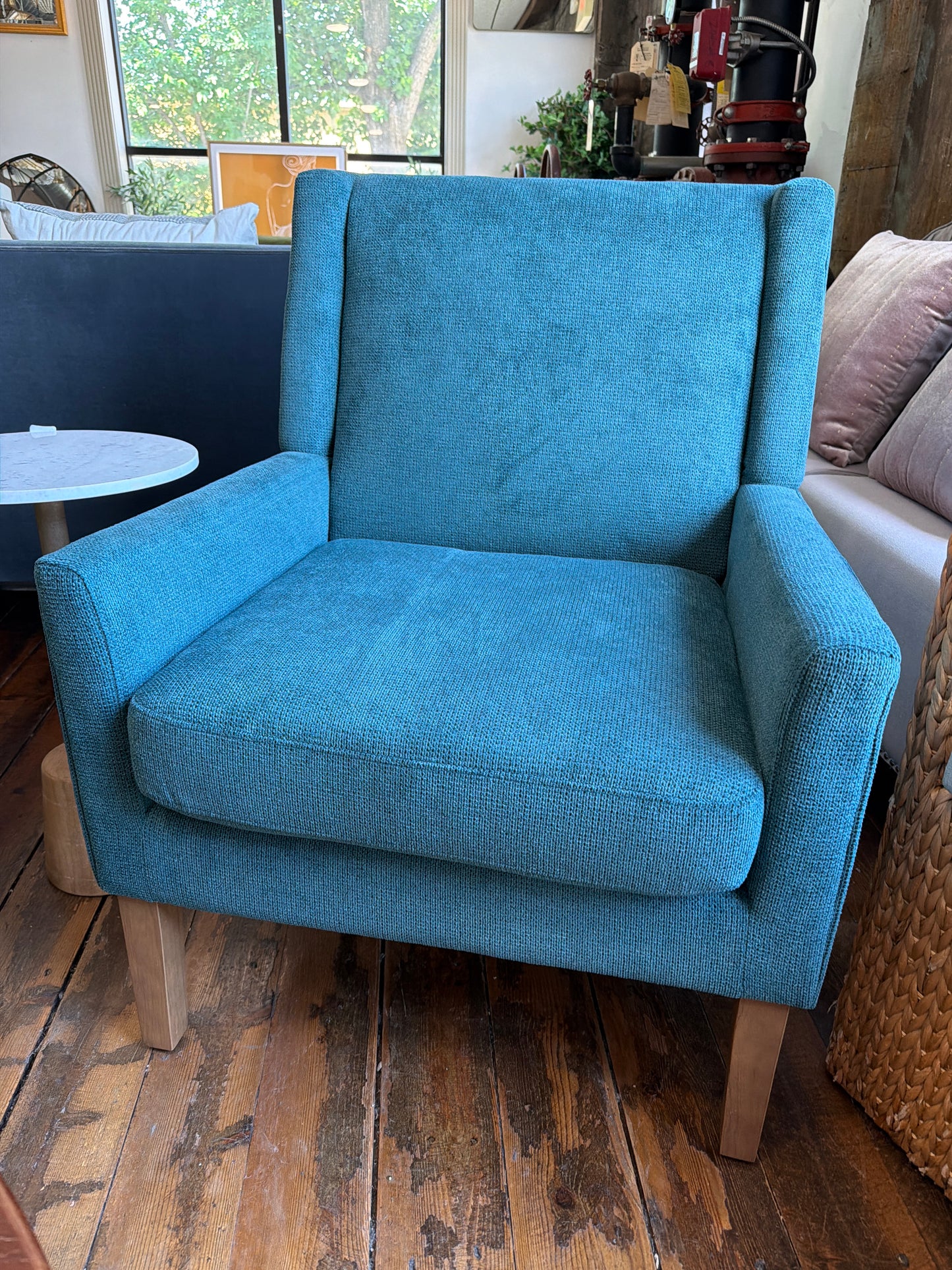 Teal blue chenille accent arm chair ⛰️