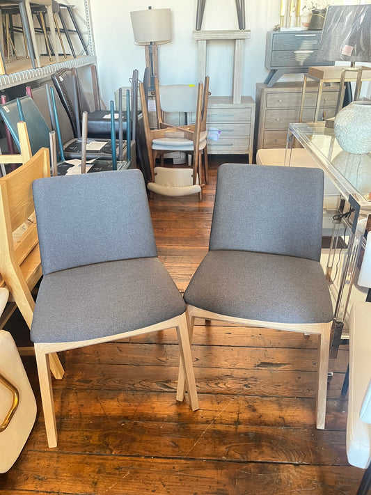 2 modern wood grey upholstered dining chairs🍷