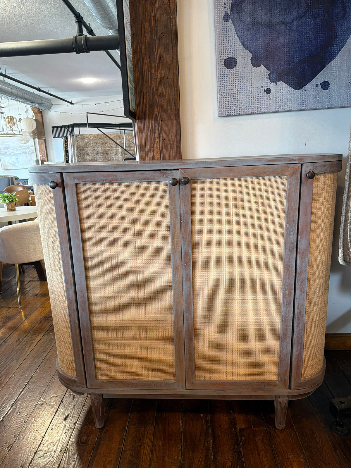 Acacia wood cabinet w/ natural woven, cane doors 🌷