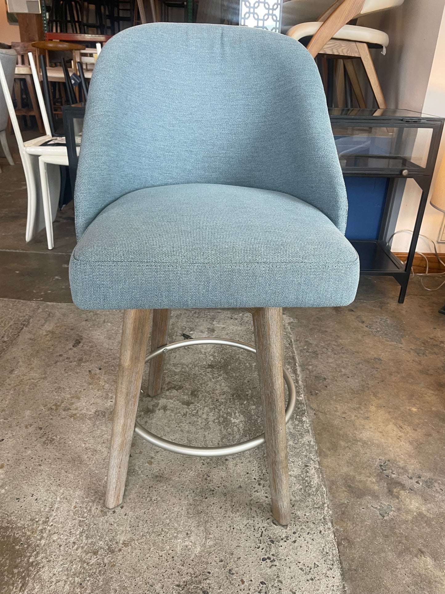 Blue linen fabric counterheight swivel barstool 🥂
