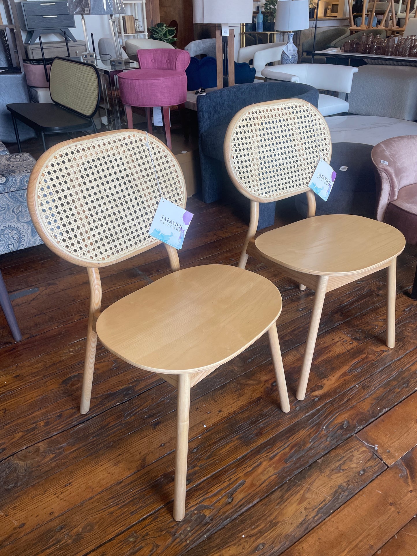 2 rattan natural wood dining chairs 🪴