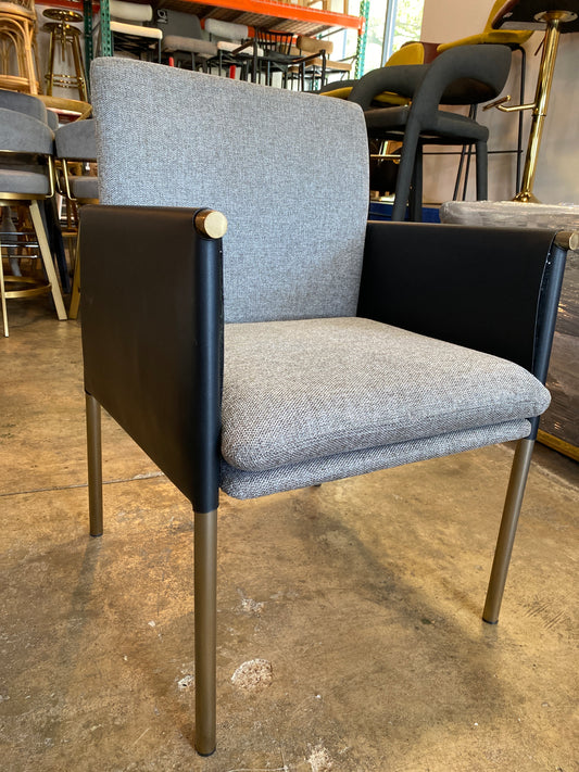 Black faux leather & grey upholstered minimalist accent or desk chair ☎